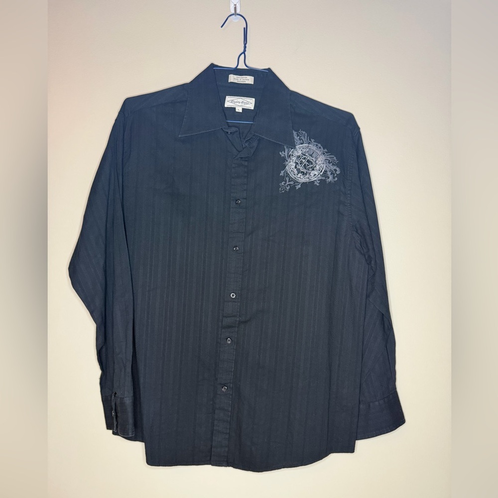 Eighty Eight Men's Black Casual Button Down Shirt with Embroidery